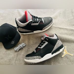 Air Jordan 3 Retro “Black Cement 2018”, Men’s Size 11, Black/Fire and Red Cement